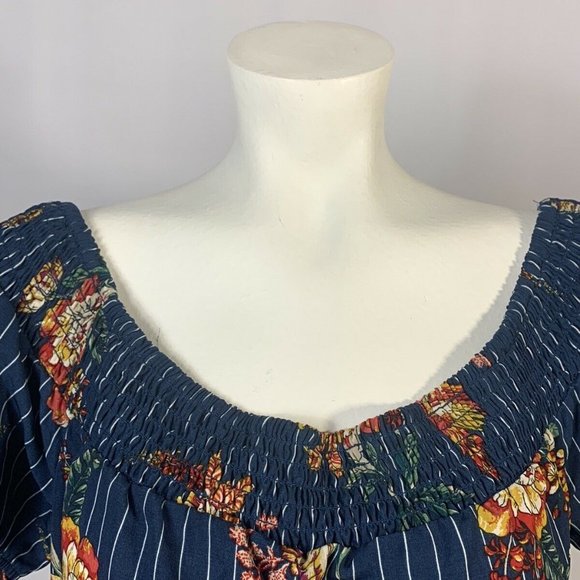 OLM Blue Floral Striped Blouse Medium - Picture 3 of 8